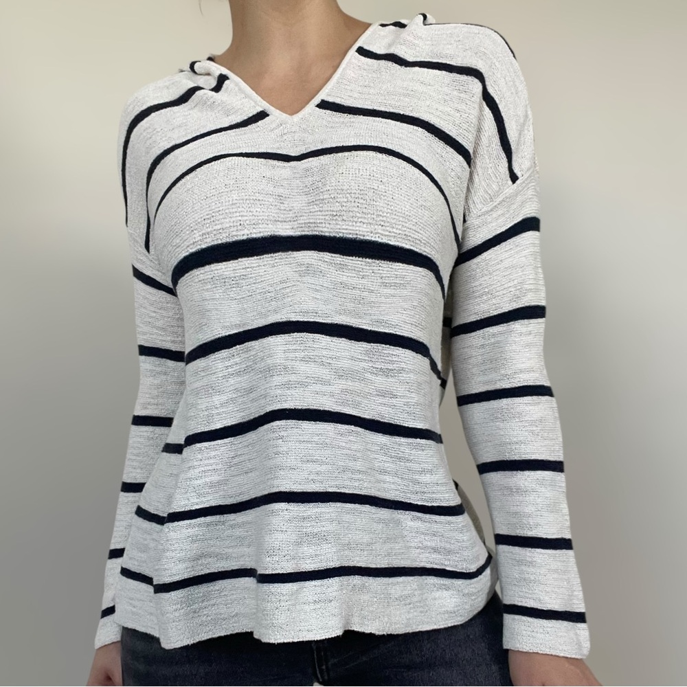 J.Jill Striped V-Neck Long Sleeve Cotton Hoodie -Size Petite XS